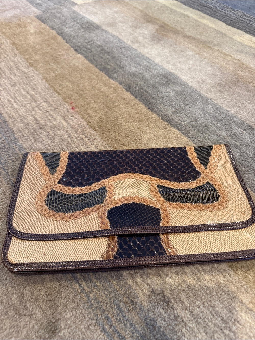 Carlos Falci Woven Two-Tone Navy and Tan Women's Clutch